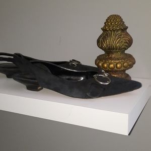 Vintage Black Suede Slingbacks